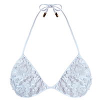 Women Triangle Bikini Top Embroidered Guipure Florale White front view