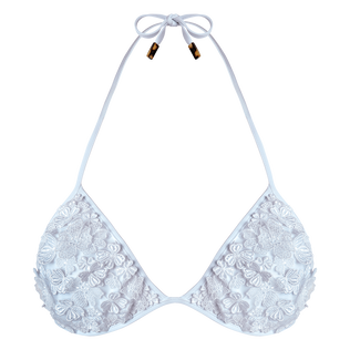 Women Triangle Bikini Top Embroidered Guipure Florale White front view