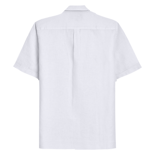 Camisa de bolos de lino de color liso para hombre Blanco vista trasera