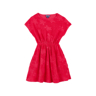 Girls Terry Dress Turtles Jacquard Gooseberry red front view