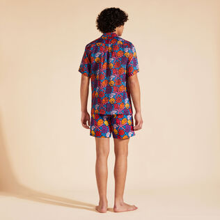 Camicia bowling uomo in lino Noumea Sea Shells Blu marine vista indossata posteriore
