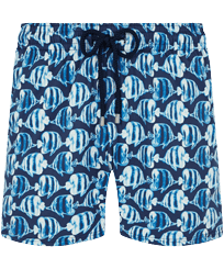 Men Stretch Swim Trunks Batik Fishes Navy front view