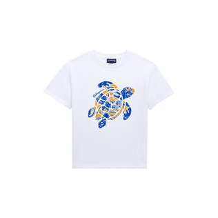 Camiseta de algodón orgánico con estampado Turtle Octopus para niño Blanco vista frontal