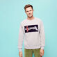 Men Cotton Sweater Embroidered Corduroy Patch Vilebrequin Lihght gray heather front worn view