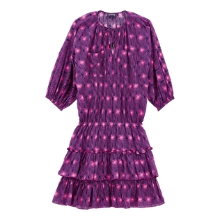 Kurzes Hypno Shell Rüschenkleid aus Baumwolle für Damen Marineblau Vorderansicht