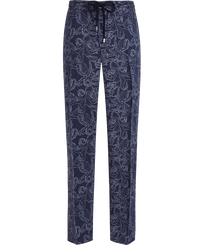 Men Printed Linen Pants Navy front view