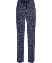 Pantaloni uomo in lino con stampa Blu marine vista frontale