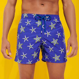 Men Swim Shorts Embroidered Starfish Dance - Limited Edition Purple blue details view 4