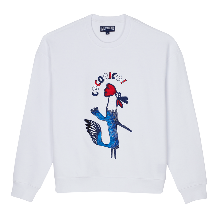 Men Cotton Crewneck Sweatshirt Embroidered Cocorico ! - Sweet - White - Size XXXL - Vilebrequin