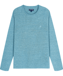 Unisex Linen Jersey T-Shirt Solid Heather azure vista frontal