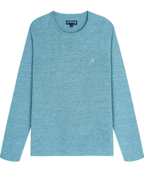 Unisex Linen Long Sleeves T-shirt Solid Heather azure front view