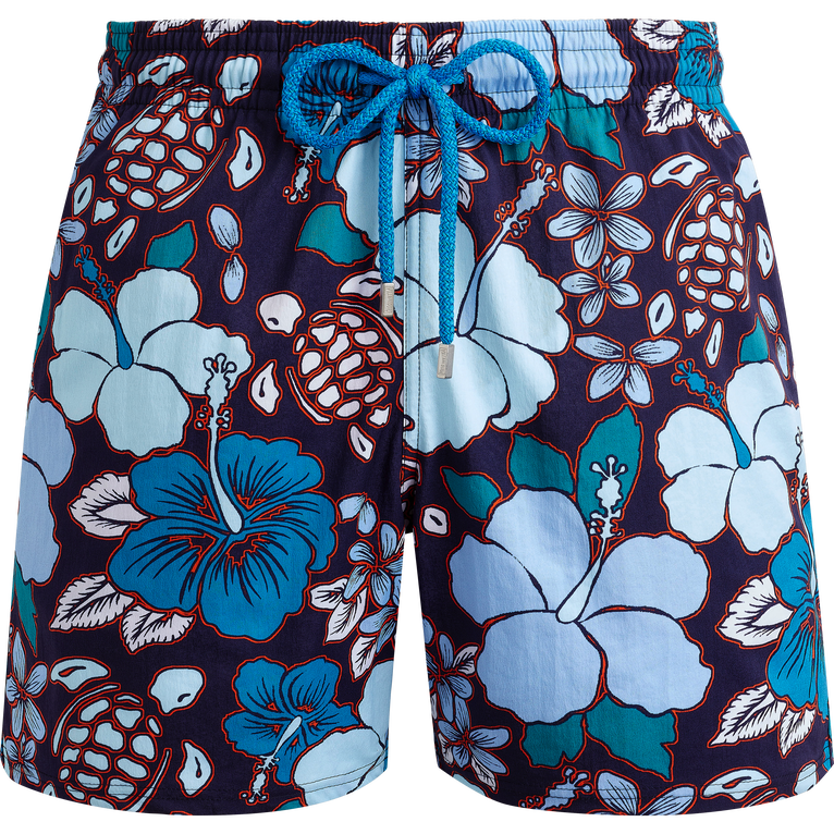 Men Stretch Swim Shorts Tropical Turtles - Moorise - Blue