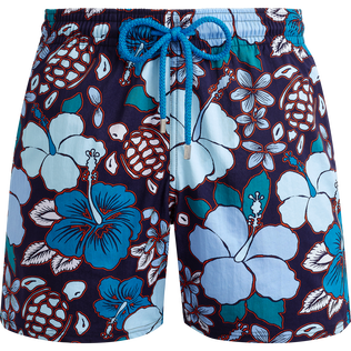 Men Stretch Swim Trunks Tropical Turtles Midnight front view