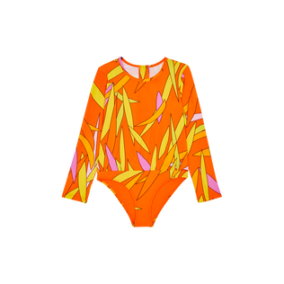 Maillot de bain une pièce zippé Anti-UV fille Madrague Abricot vue de face