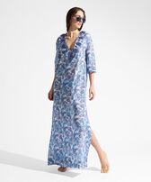 Women Silk Kaftan Isadora Fish White 正面穿戴视图
