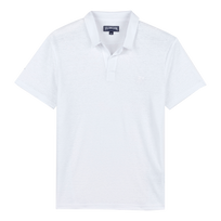 Men Linen Jersey Polo Solid White front view