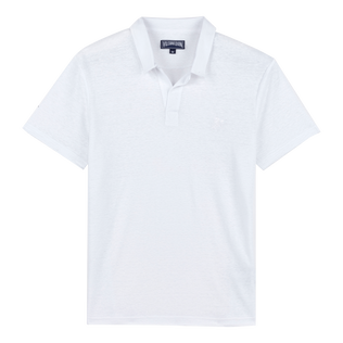 Men Linen Jersey Polo Solid White front view