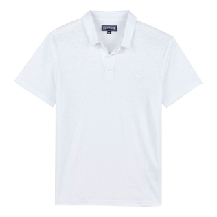 Einfarbiges Polohemd aus Leinenjersey für Herren Weiss Vorderansicht