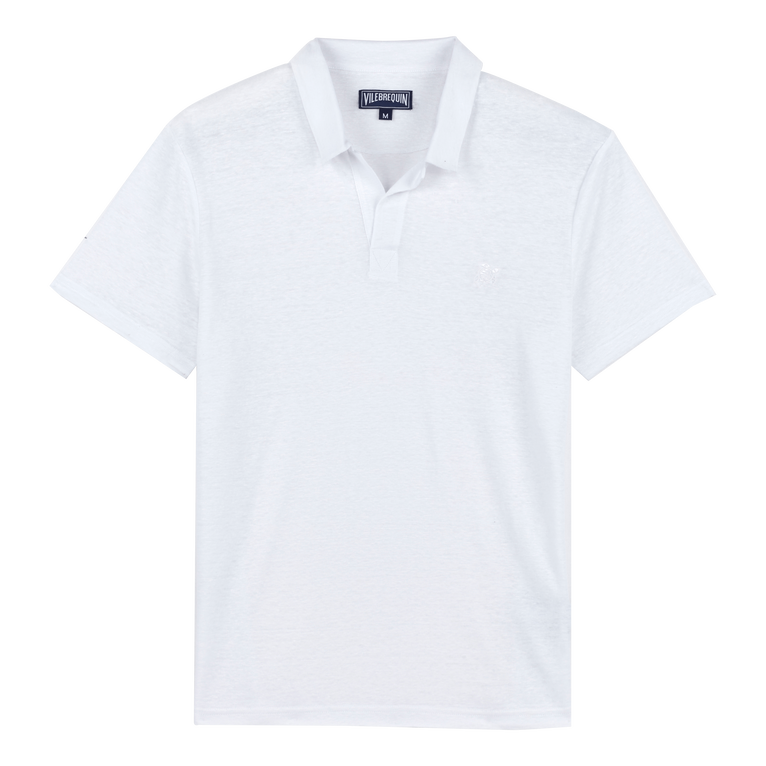 Men Linen Jersey Polo Shirt Solid - Polo - Pyramid - White - Size 4XL - Vilebrequin