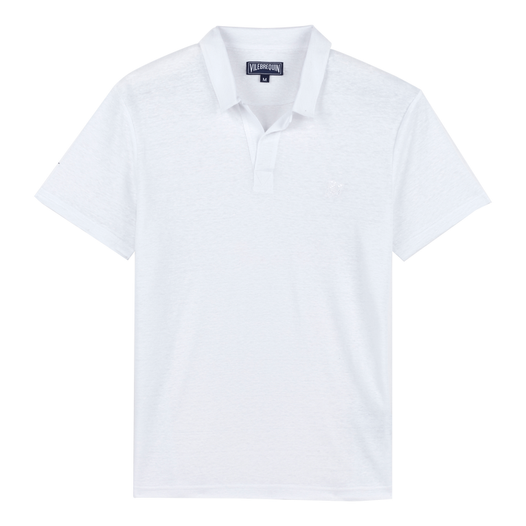 Men Linen Jersey Polo Shirt Solid - Pyramid - White - Size M - Vilebrequin