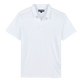 Polo en punto de lino de color liso para hombre Blanco vista frontal