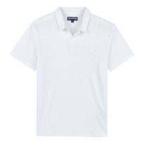 Polo en punto de lino de color liso para hombre Blanco vista frontal