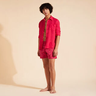 Men Swim Shorts Embroidered Ronde des Tortues - Limited Edition Gooseberry red details view 1