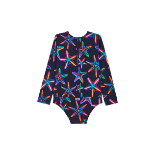 Bañador de una sola pieza con cremallera Disco Stars para niña Azul marino vista trasera
