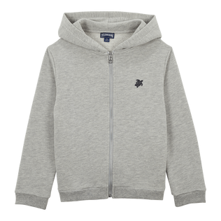 Boys Hooded Front Zip Sweatshirt Placed Back Gomy Heather grey front view