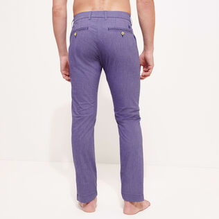 Men Chino Pants Micro Stripes Blue+white+red back worn view