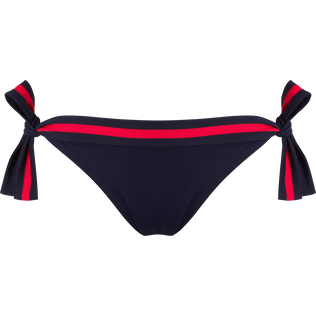 Slip bikini donna con laccetti laterali tinta unita - Vilebrequin x Ines de la Fressange Blu marine vista frontale