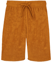 Unisex Terry Bermuda Shorts Solid Caramel front view
