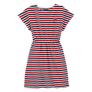 Girls Striped Terry Dress White navy red front view