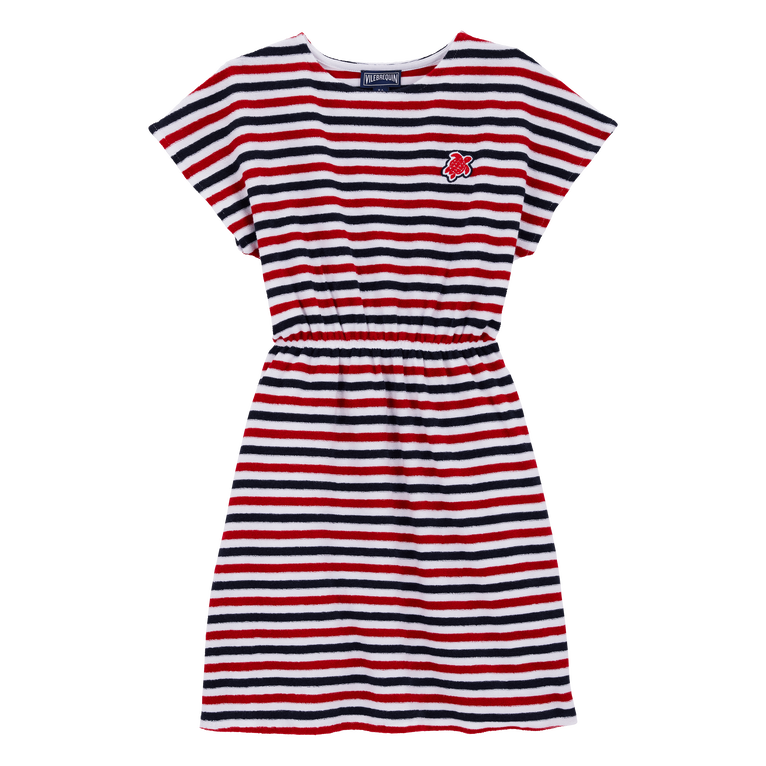 Girls Striped Terry Dress - Guimauve - Blue
