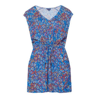 Carapaces Multicolores Kleid aus Leinen mit V-Ausschnitt für Damen Sea blue Vorderansicht
