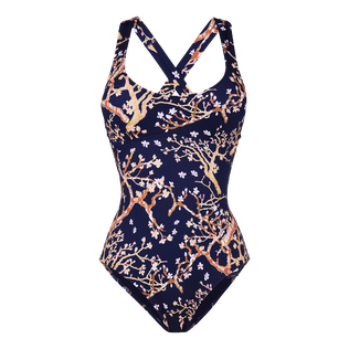 Bañador de una sola pieza con estampado Sweet Blossom para mujer Azul marino vista frontal