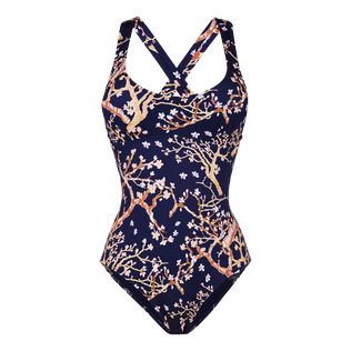 Sweet Blossom Badeanzug für Damen Marineblau Vorderansicht