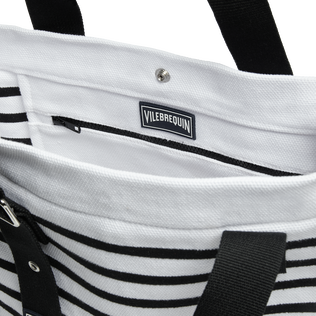 Medium Cotton Beach Bag Rayures Black/white details view 4