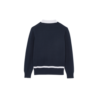 Men Cotton Cardigan Turtle Jacquard Bicolor Navy back view