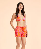 Bañador con estampado New Leopard para mujer Albaricoque vista frontal desgastada
