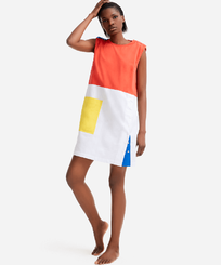 Mehrfarbiges ärmelloses Kleid für Damen – Vilebrequin x JCC+ – Limitierte Serie Weiss Vorderseite getragene Ansicht