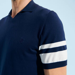 Zweifarbiges Poloshirt aus Baumwolle für Herren Marineblau Details Ansicht 1
