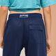 Pantalón unisex de lino de color liso Azul marino detalles vista 5
