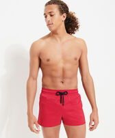 Men Swim Trunks Solid Burgundy front worn view