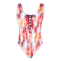 女士 Ikat Flowers 系带连体泳衣 Multicolor 正面图
