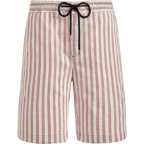 Bermudas de lino y algodón a rayas para hombre Rosa pastel vista frontal