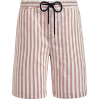 Men Striped Cotton Linen Bermuda Shorts Pastel pink front view