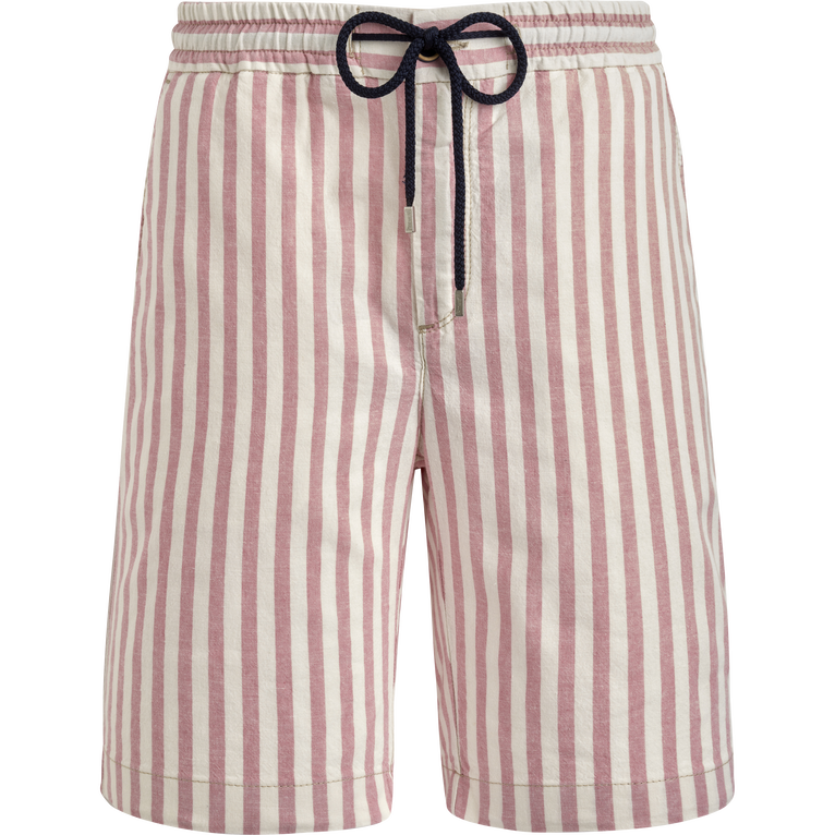 Men Striped Cotton Linen Bermuda Shorts - Levant - Pink