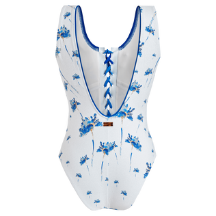 Bañador de una sola pieza con cordones y estampado Herbier para mujer Off white vista trasera