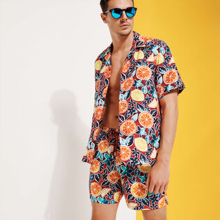 Chemise Bowling en lin homme Presse Citron Bourgogne vue de détail 3